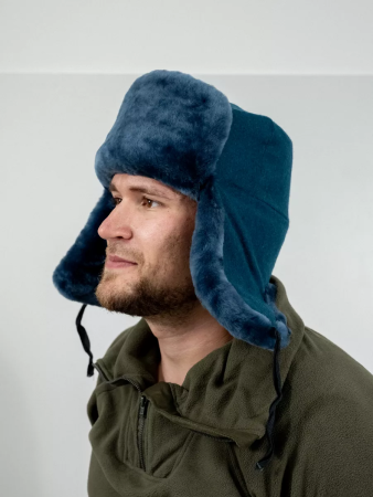 Шапка-ушанка из (сукно морская волна) МЧС, синий, овчина - интернет магазин Полигон